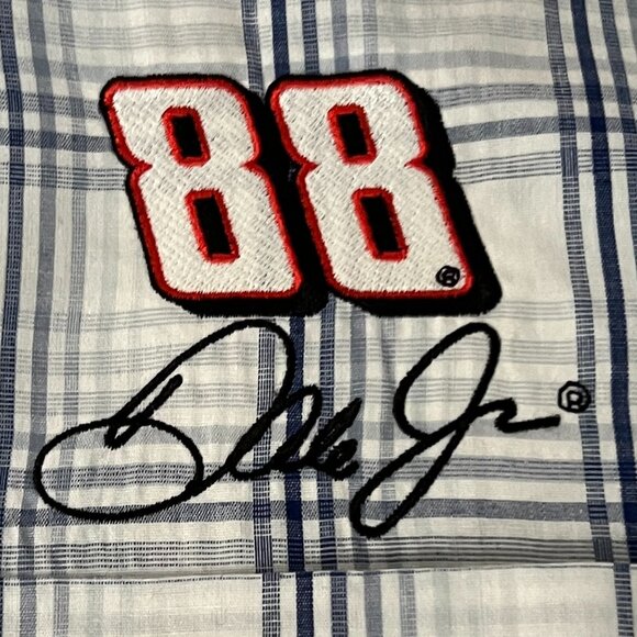 Antigua Men's XL Dale Earnhart Jr Short Sleeve Button Down Plaid Shirt - Picture 4 of 5